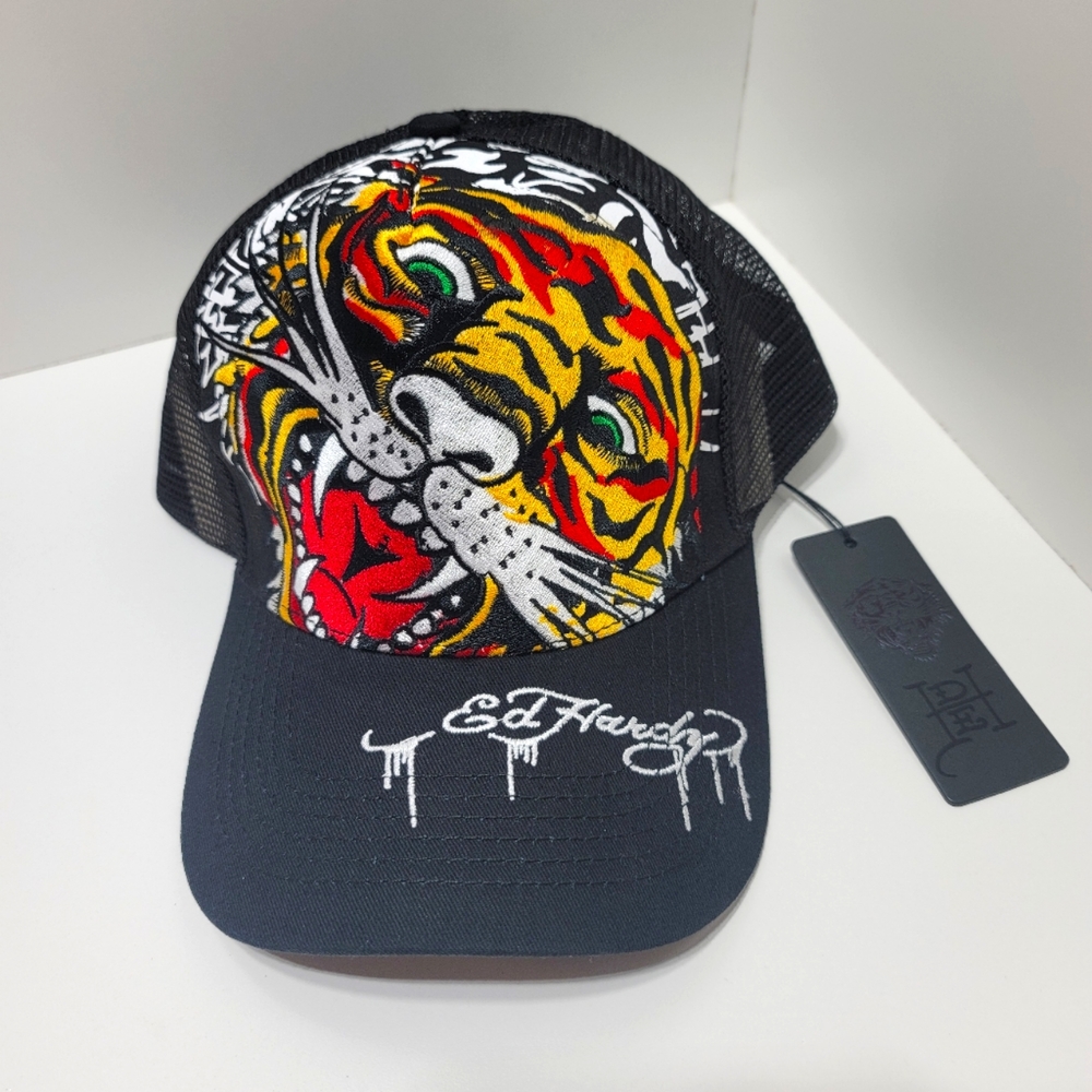 Ed Hardy Snapback Trucker Hat Embroidered Tiger One Size Fits All Adults